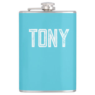 Solid Bright Sky Blue Custom Name Monogram Hip Flask