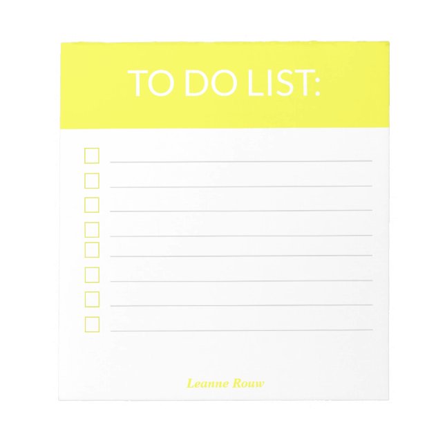 Solid bright yellow personalised to do list notepad (Front)