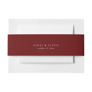 Solid Burgundy Marsala Red Colour Wedding Invitation Belly Band