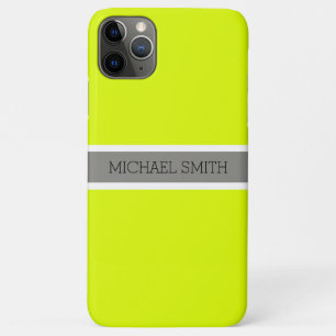 Solid Chartreuse Modern Grey Ribbon Elegant Name Case-Mate iPhone Case