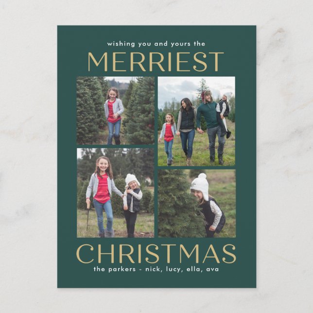 Solid Clean Collage Christmas Postcard (Front)