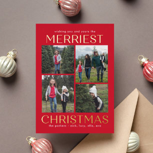 Solid Clean Collage FOIL Christmas Photo Card