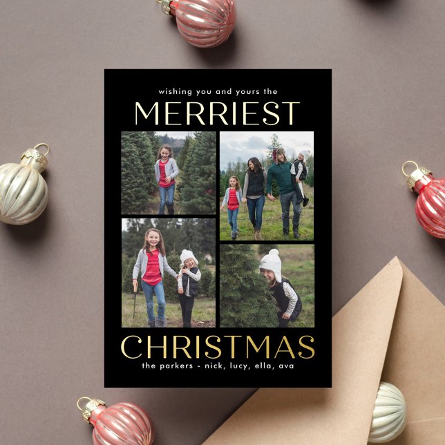 Solid Clean Collage FOIL Christmas Photo Card (Creator Uploaded)