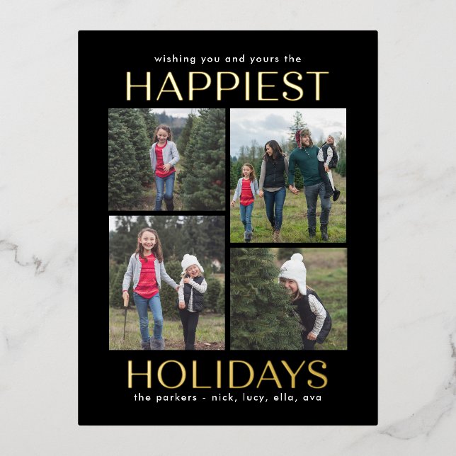 Solid Clean Collage FOIL Holiday Card Postcard (Front)