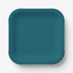 Solid color plain teal peacock paper plate