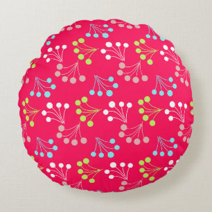 Solid colour berries simple pattern retro sixties round cushion