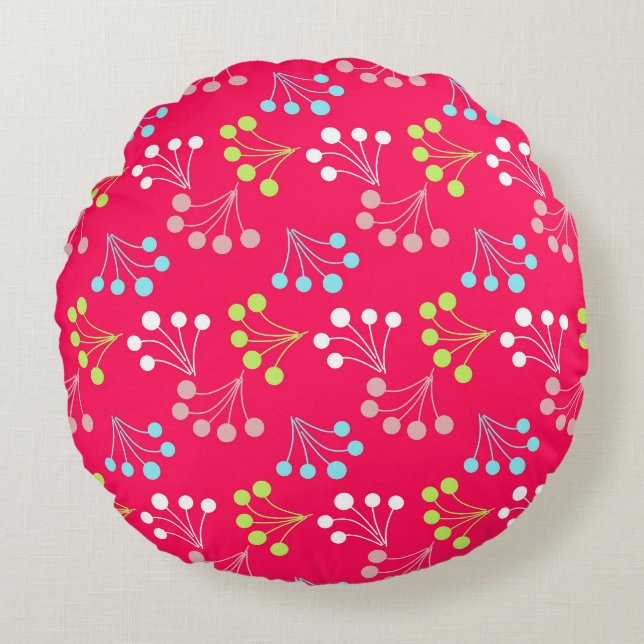 Solid colour berries simple pattern retro sixties  round cushion (Front)