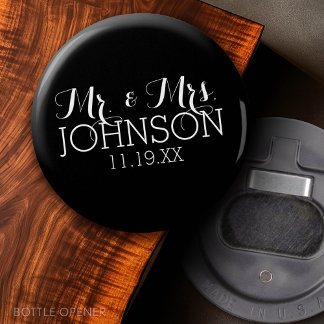 Solid Colour Black Mr & Mrs Wedding Favours Bottle Opener