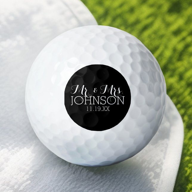 Solid Colour Black Mr & Mrs Wedding Favours Golf Balls (Personalized Golf Ball - Add Your Monogram for a Wedding Anniversary Favor)