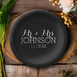 Solid Colour Black Mr & Mrs Wedding Favours Paper Plate<br><div class="desc">A bold colour with chic fonts make a statement piece for a reception favour. Items are easier to customise when you replace all text and photos first. If your art still needs to be adjusted, click on the Customise This button. This will take you to a design area where you...</div>