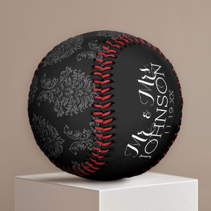 Solid Colour Black Mr & Mrs Wedding Memento Baseball