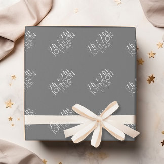 Solid Colour Charcoal - Mr & Mrs Wedding Favours Wrapping Paper