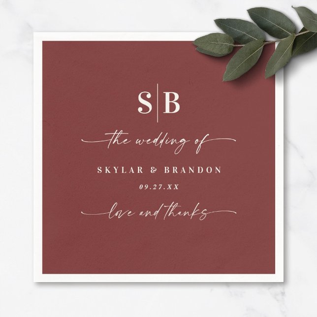 Solid Colour Cinnamon Red Monogrammed Wedding Napkin (Creator Uploaded)