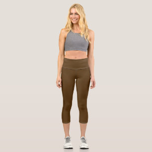 Solid colour dark chocolate brown capri leggings