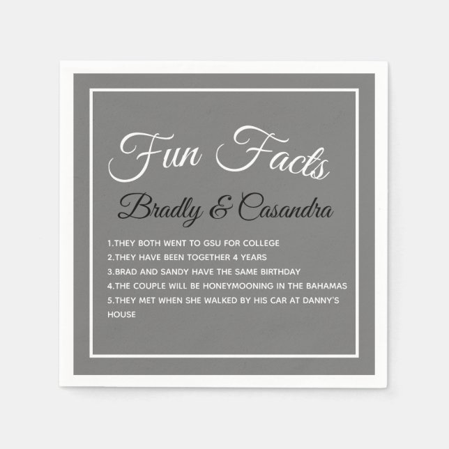 Solid colour Dark grey Wedding Fun Fact Napkins (Front)
