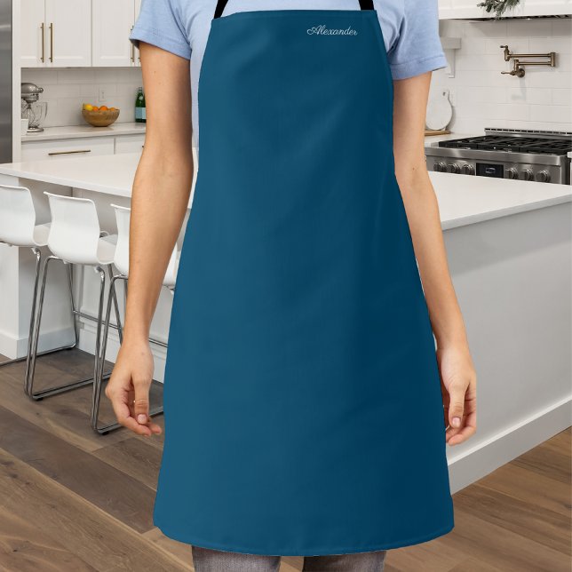Solid Colour Dark Teal Blue template White Script Apron (Creator Uploaded)