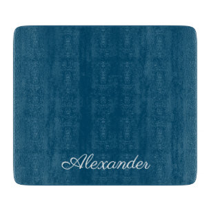 Solid Colour Dark Teal Blue template White Script  Cutting Board