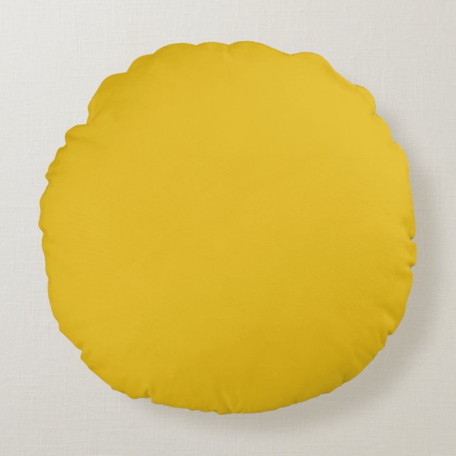 Solid colour deep lemon mustard yellow round cushion (Front)