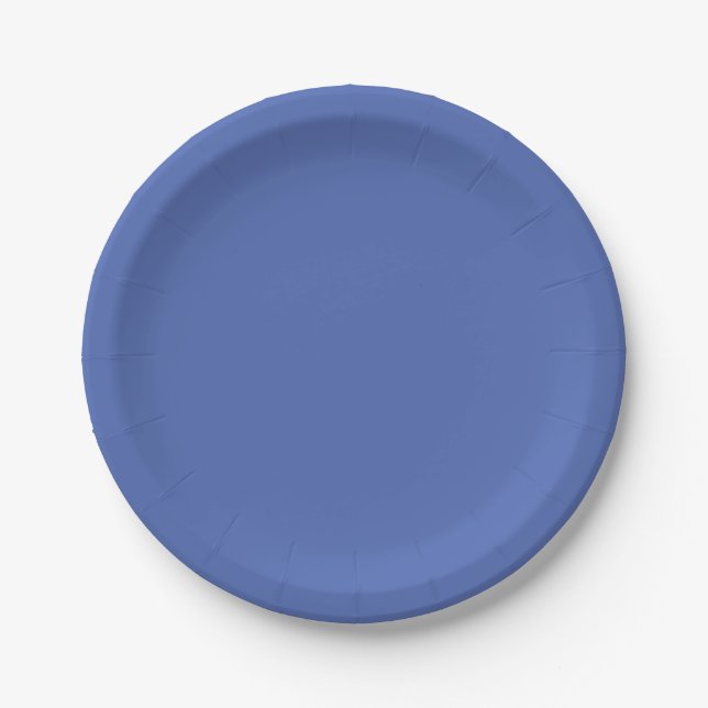 Solid colour dusty blue cornflower paper plate (Front)