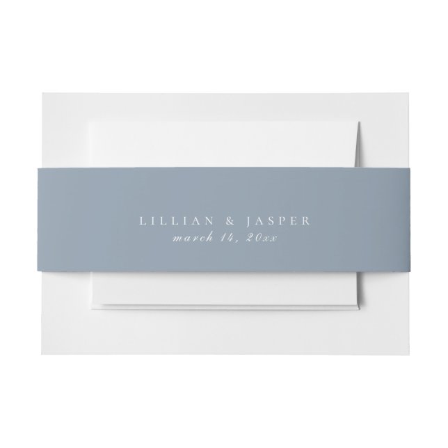 Solid Colour Dusty Blue Wedding Invitation Belly Band (Front Example)