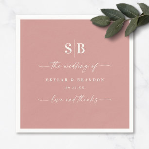 Solid Colour Dusty Rose Pink Monogrammed Wedding Napkin