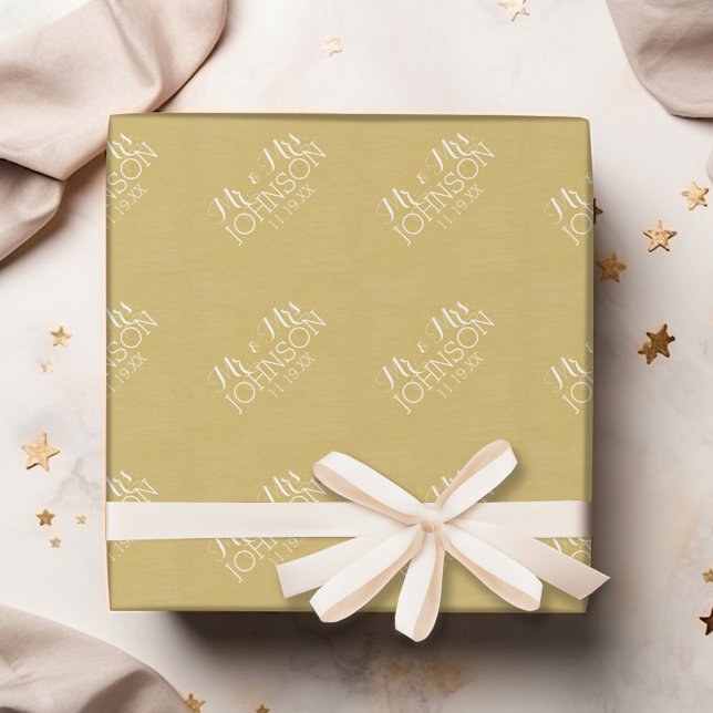 Solid Colour Gold - Mr & Mrs Wedding Favours Wrapping Paper (Personalized Wedding Anniversary Wrapping Paper)