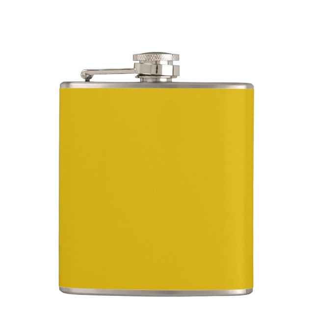 Solid colour goldenrod plain mustard yellow hip flask (Front)