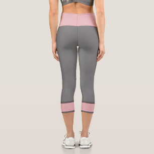 Solid Colour Grey Stripe Line Pink Capri Leggings