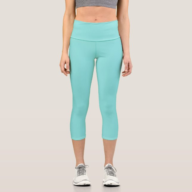 Solid colour misty teal turquoise capri leggings (Front)