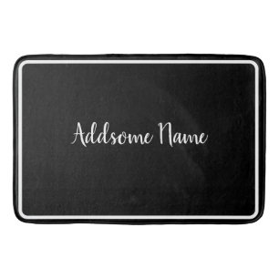 Solid Colour Modern Basic Black Monogrammed Bath Mat