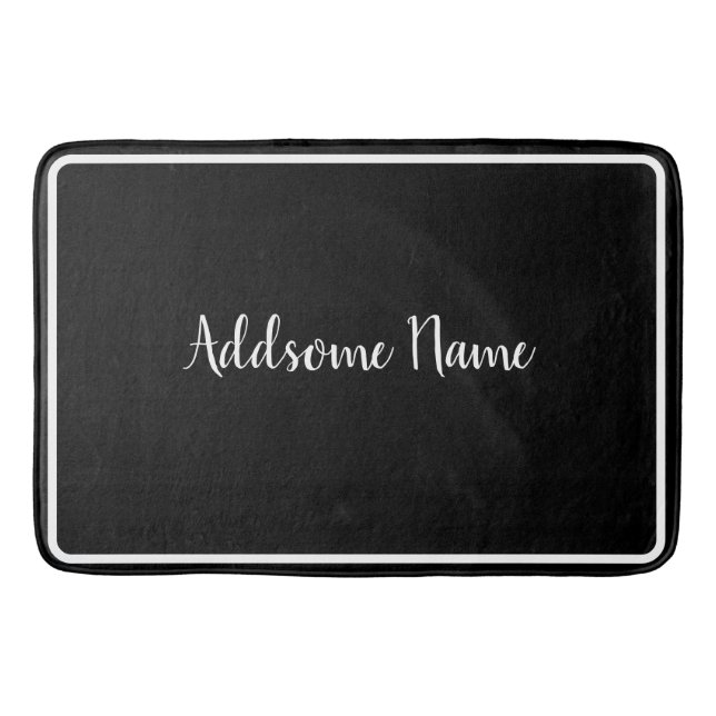 Solid Colour Modern Basic Black Monogrammed Bath Mat (Front)