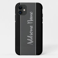 Solid Colour Modern Basic Black Monogrammed