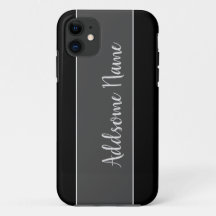 Solid Colour Modern Basic Black Monogrammed