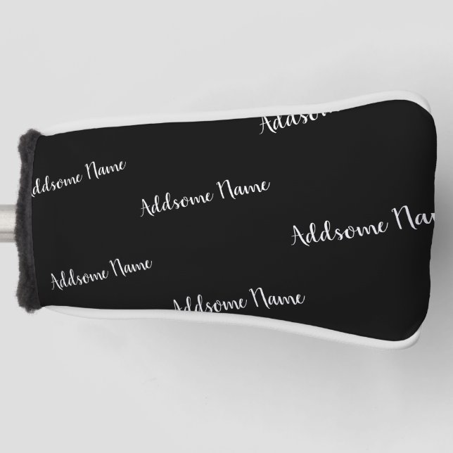 Solid Colour Modern Basic Black Monogrammed Golf Head Cover (Front)