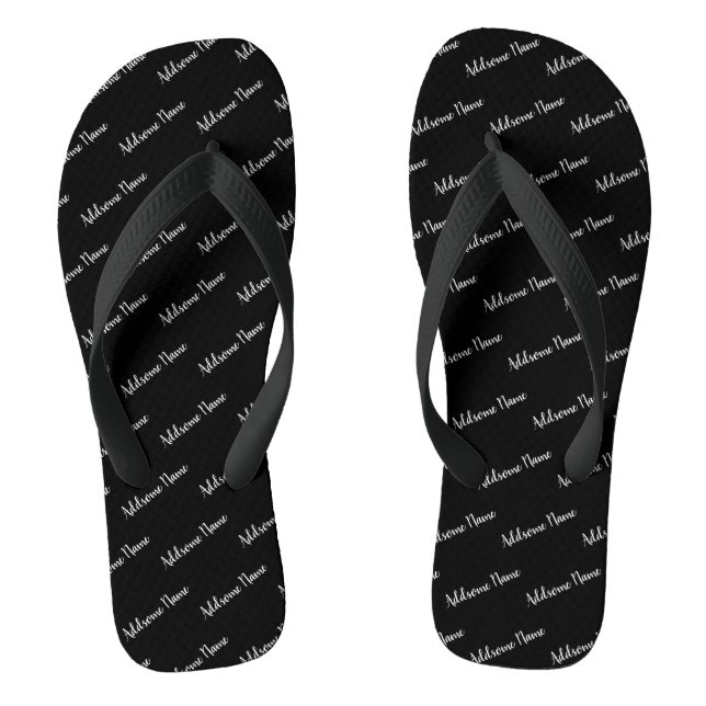 Solid Colour Modern Basic Black Monogrammed Jandals (Footbed)