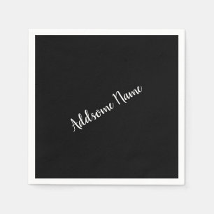 Solid Colour Modern Basic Black Monogrammed Napkin