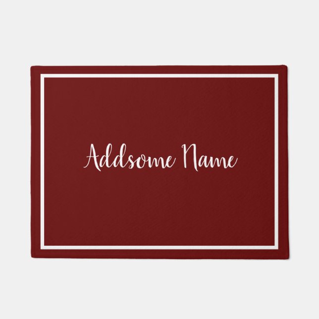 Solid Colour Modern Basic Burgundy White Monogram Doormat (Front)