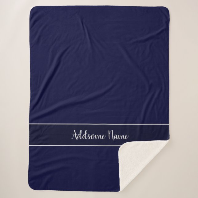 Solid Colour Modern Navy  Blue Stylish Sherpa Blanket (Front)