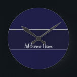 Solid colour Navy Blue Modern Stylish Round Clock<br><div class="desc">Custom Template Customised designs. Personalise with your own name,  a great gift for anyone including yourself.</div>