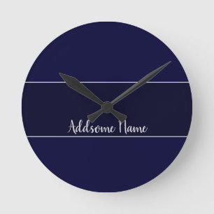 Solid colour Navy Blue Modern Stylish Round Clock