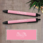 Solid Colour Pastel Pink - Mr & Mrs Wedding Favour Black Ink Pen<br><div class="desc">A great bachelorette favour or a fun gift for the bride. A beautiful colour with chic fonts make a statement piece for a reception favour. This would be perfect for receptions and anniversary parties. Items are easier to customise when you replace all text and photos first. If your art still...</div>