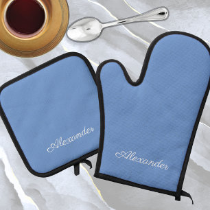 Solid Colour Periwinkle Light Powder Blue Oven Mitt & Pot Holder Set