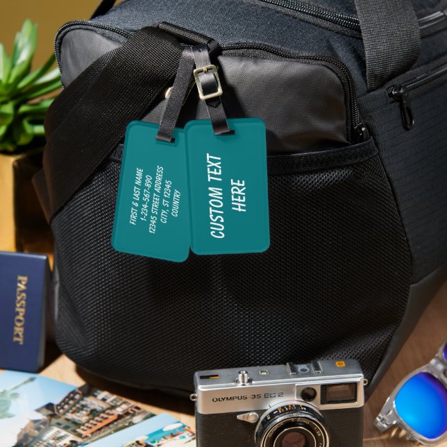  Solid colour plain Deep Aqua teal Luggage Tag (Front & Back)