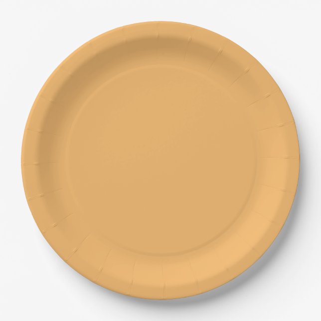 Solid colour plain pastel orange topaz paper plate (Front)