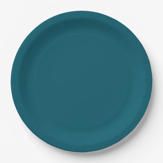 Solid colour plain teal peacock paper plate (Front)