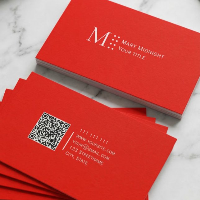  Solid Colour QR code Modern Candy Apple Red Business Card (Creator Uploaded)