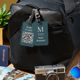Solid Colour QR code Scan if lost Dark Green Luggage Tag