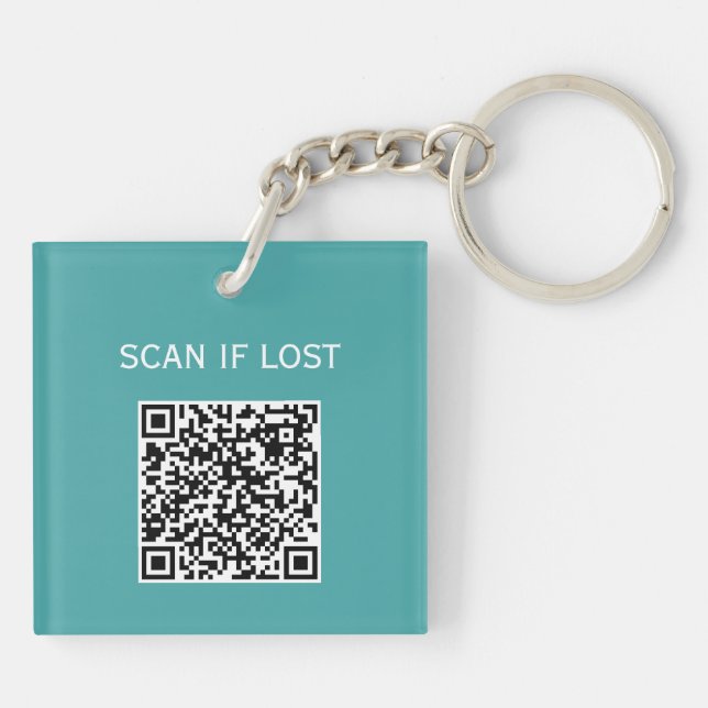 Solid Colour QR code Scan if lost Pastel Blue Gree Key Ring (Back)