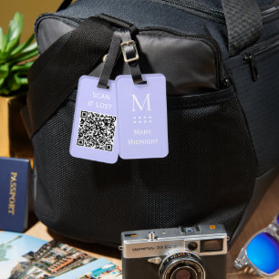 Solid Colour QR code Scan if lost Periwinkle Luggage Tag
