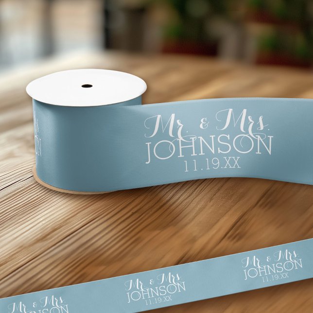 Solid Colour Robin Egg Blue Mr & Mrs Wedding Favou Satin Ribbon (Custom Wedding and Anniversary Ribbon)